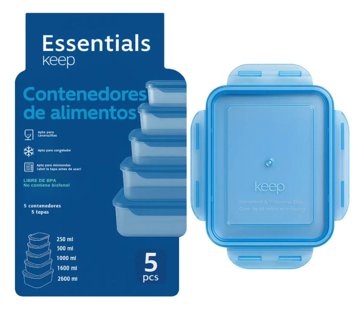 Set 5 Hermeticos Apilables Keep Azul