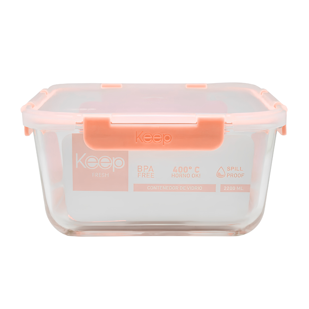 Hermetico Cuadrado 2200ml Glass Keep Coral