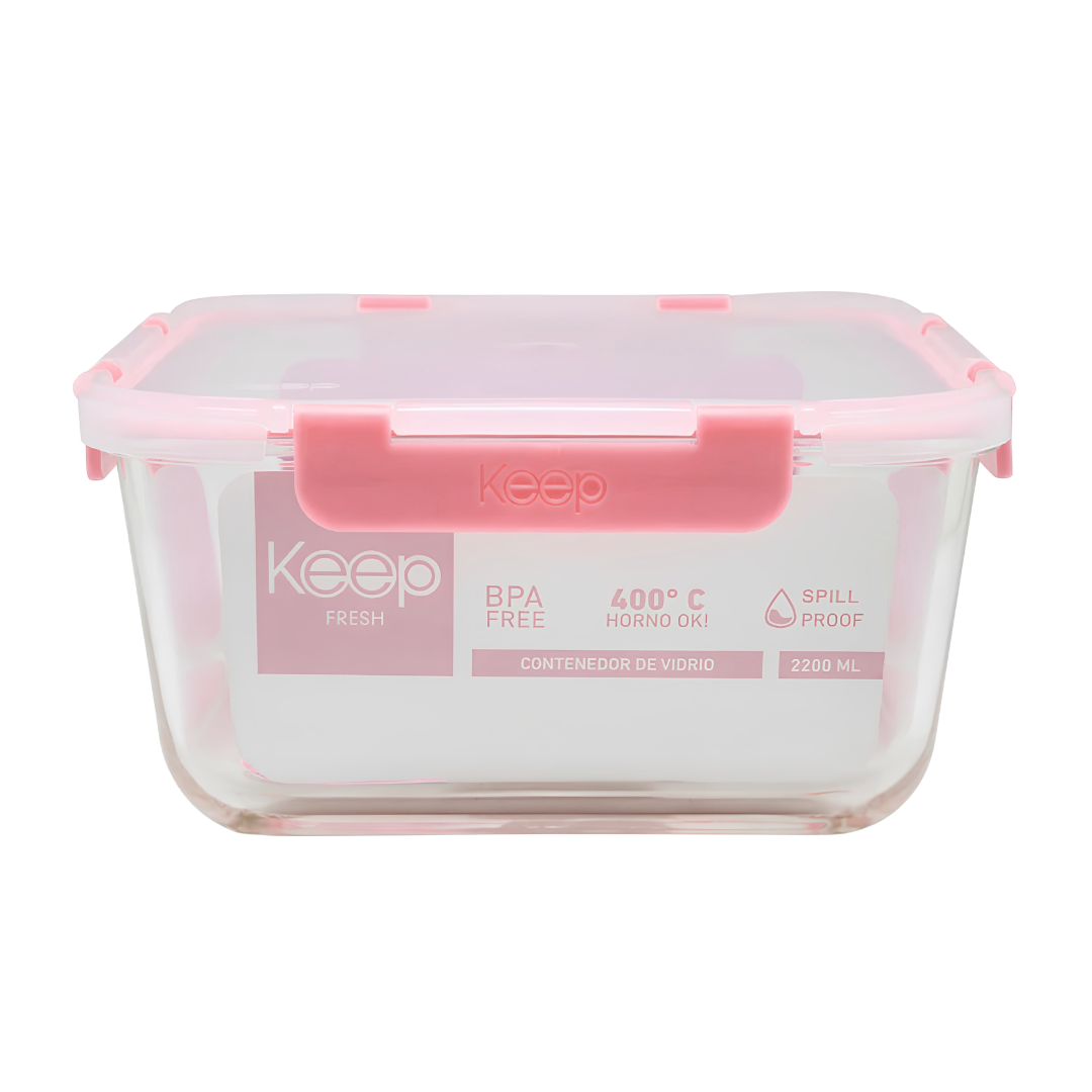 Hermetico Cuadrado 2200ml Glass Keep Rosa