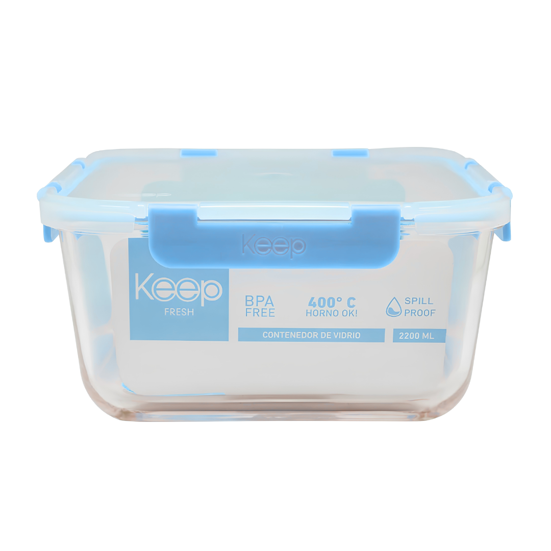 Hermetico Cuadrado 2200ml Glass Keep Celeste