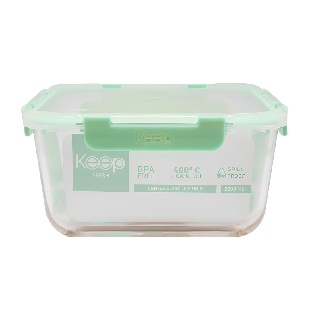 Hermetico Cuadrado 2200ml Glass Keep Verde