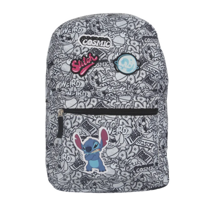 Mochila Juvenil Stitch Parches Gris