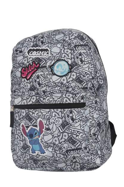 Mochila Juvenil Stitch Parches Gris