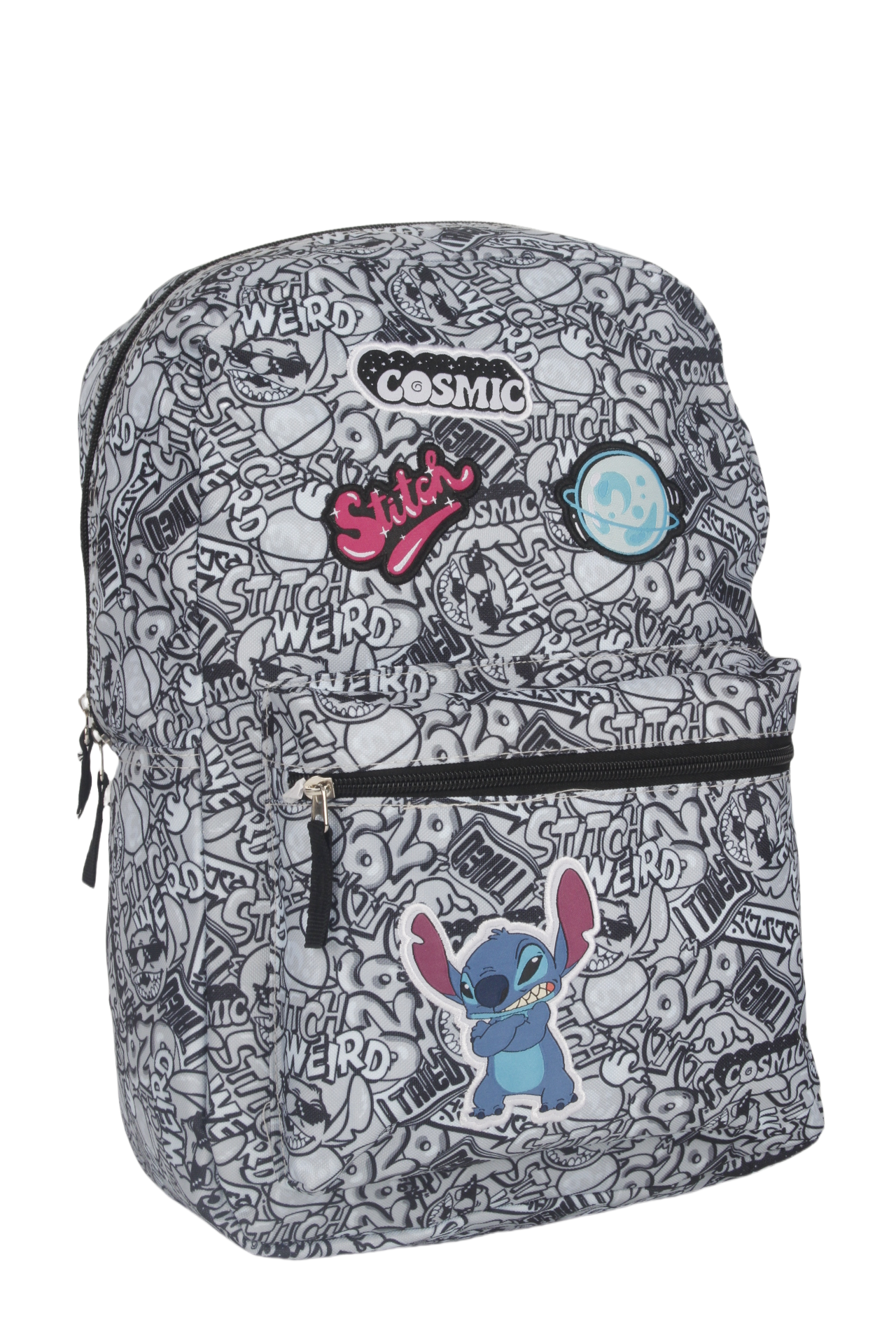 Mochila Juvenil Stitch Parches Gris