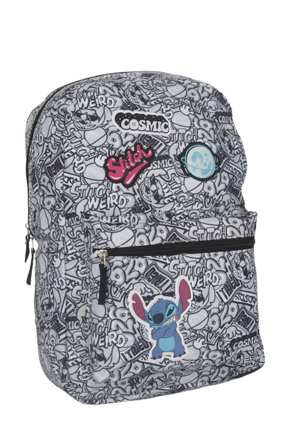 Mochila Juvenil Stitch Parches Gris