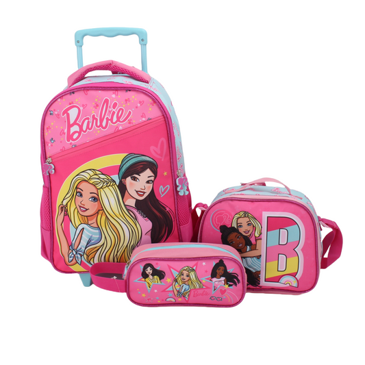 Set Promo con Ruedas Mochila + Lonchera + Estuche Barbie