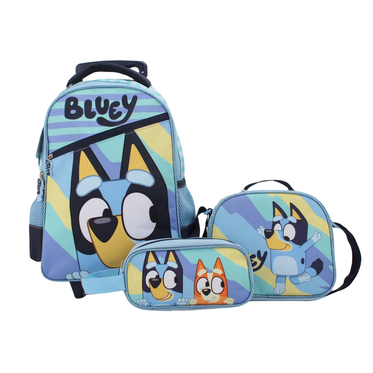 Set Promo con Ruedas Mochila + Lonchera + Estuche Bluey