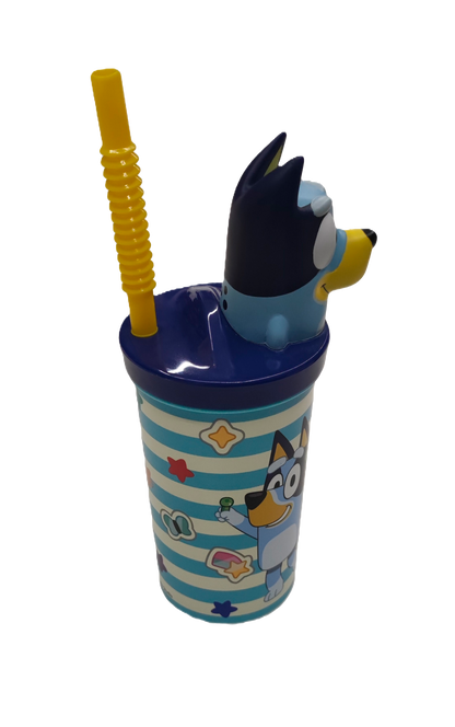 Vaso Con Bombilla Bluey Figura 3D 360ml