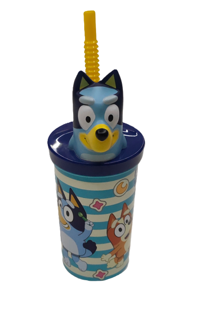Vaso Con Bombilla Bluey Figura 3D 360ml