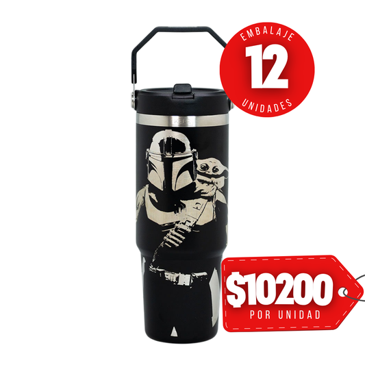 x Mayor Botella Insulada Con Mango 850ml Black Star Wars Mandalorian