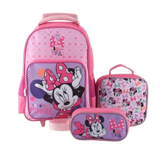 Set Promo Bts 3 Piezas Mochila 15" Lonchera Estuche Minnie