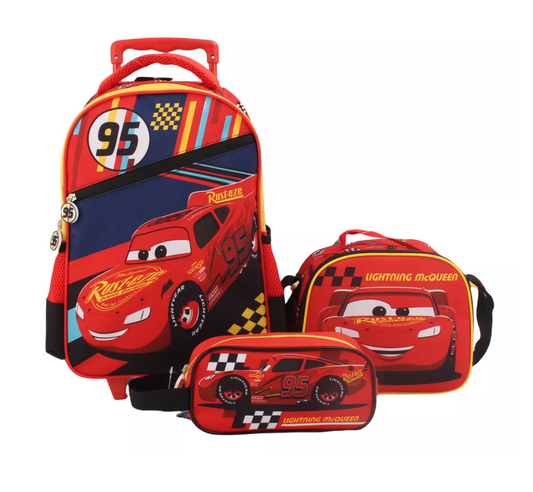 Set Promo con Ruedas Mochila + Lonchera + Estuche Cars