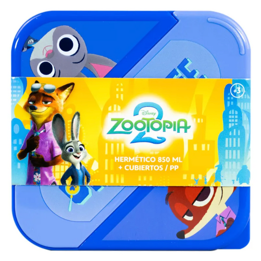 Hermetico 850ml + Cubiertos PP  Zootopia