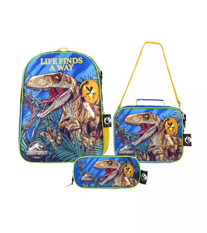 Set Mochila Lonchera y Estuche Jurassic World Dinosaurios Infantil