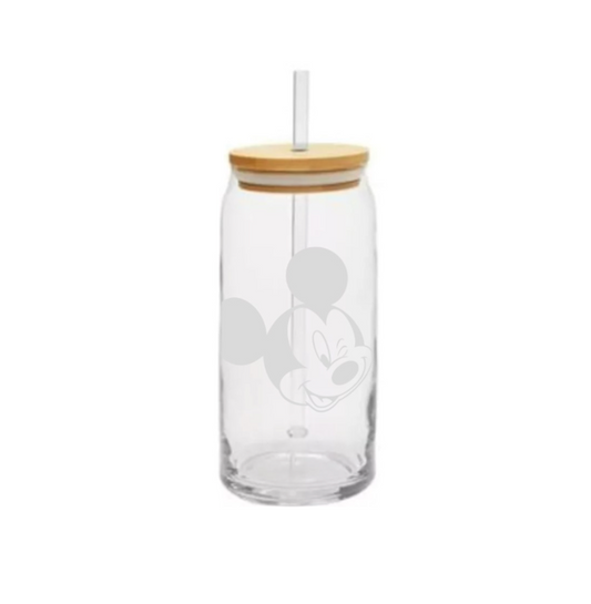 Vaso Vidrio Con Tapa Bamboo 600ml Summer Disney Mickey Minnie