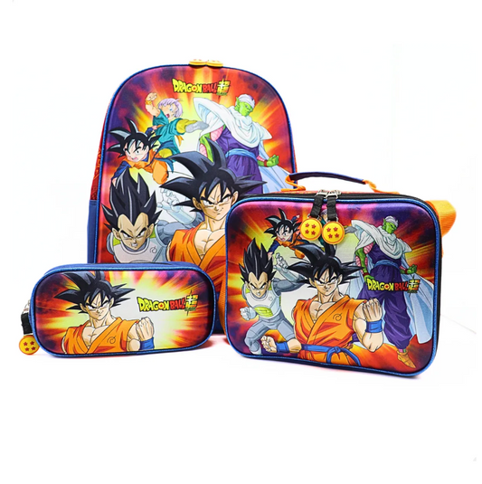 Set 3 en 1 Dragon Ball Super Infantil Mochila + Lonchera + Estuche