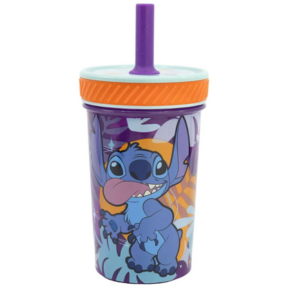 Vaso Con Bombilla Silicona Antivuelco Stitch 370ml