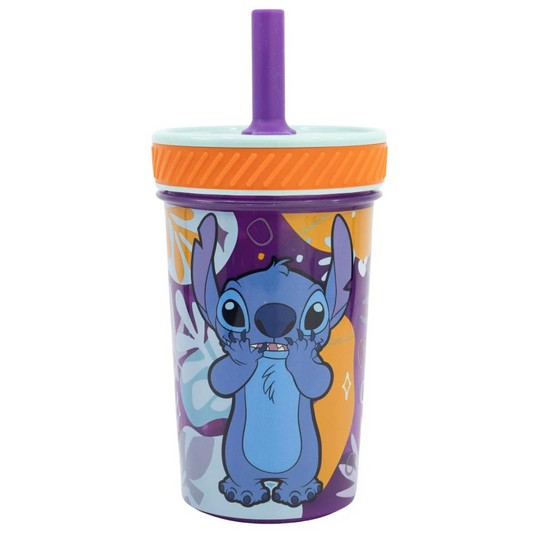 Vaso Con Bombilla Silicona Antivuelco Stitch 370ml