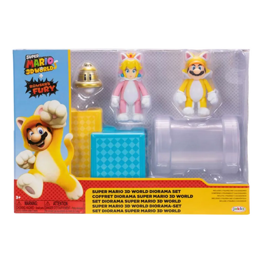 Playset Set Diorama con Figuras Super Mario Cat Y Peach Cat 3d World