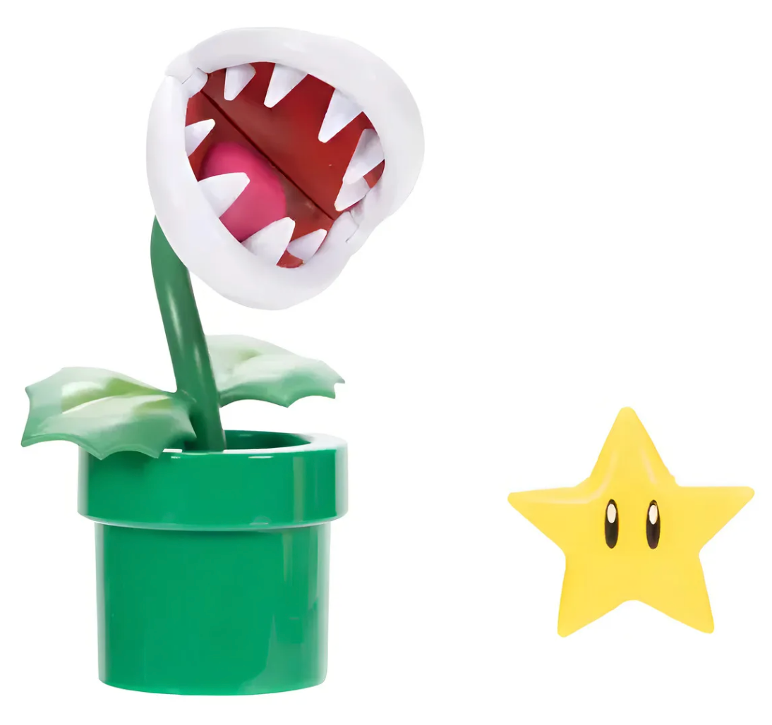 Figura Planta Piraña + Estrella - Super Mario Bros Nintendo 10cm