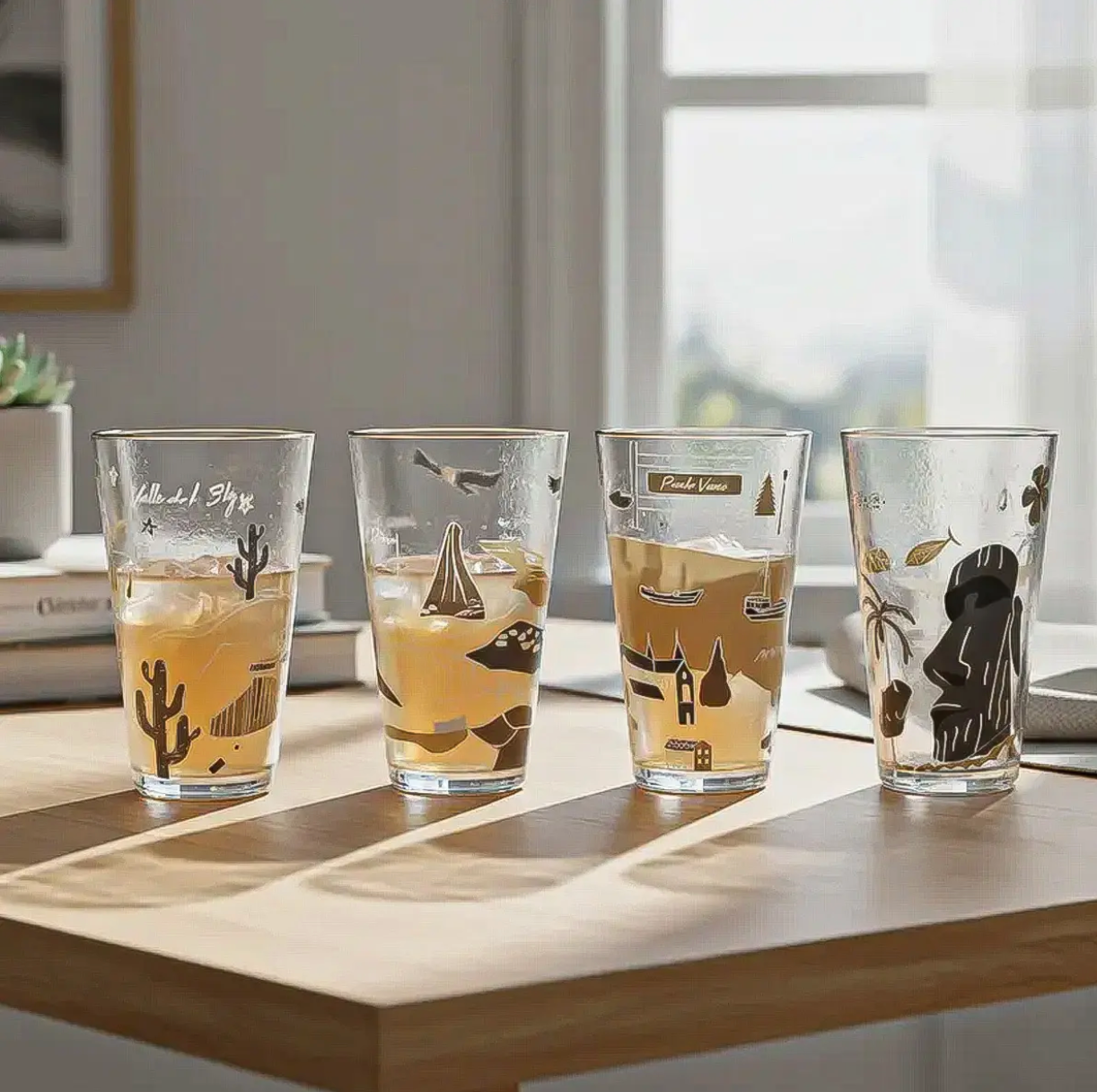 x Mayor Set 4 Vasos Ciudades De Chile Glasso