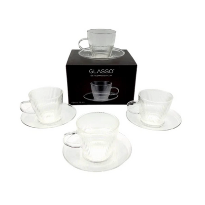 Set 4 Tazas C/Plato Espresso Glasso