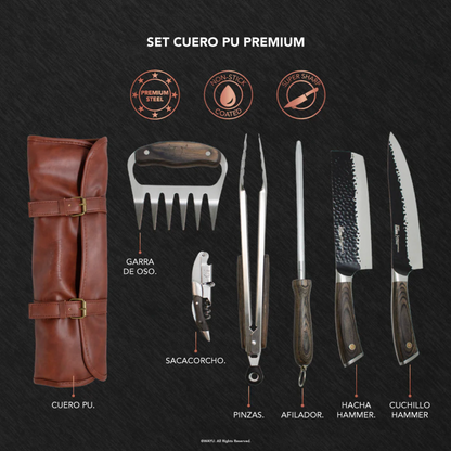 Set Parrillero Cuero Premium Cuchillo Wayu