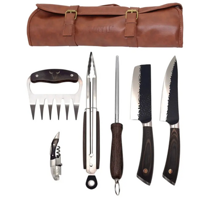 Set Parrillero Cuero Premium Cuchillo Wayu