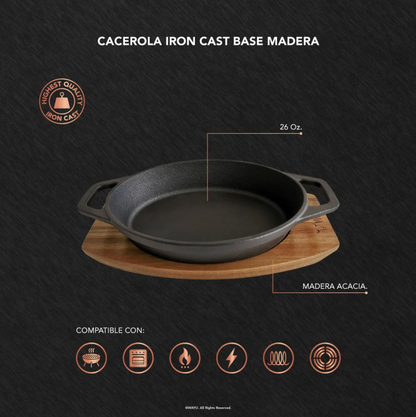 Cacerola Iron Cast Base Madera