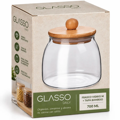 x Mayor Frasco Vidrio 720ml Con Tapa De Bamboo Glasso Daily