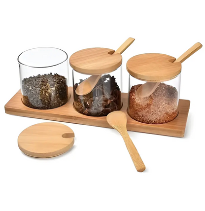 Set 3 Canister Bamboo Con Bandeja Glasso