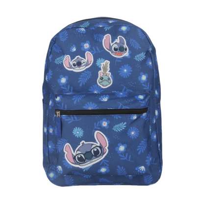 Mochila Juvenil Stitch Parches Azul Rey