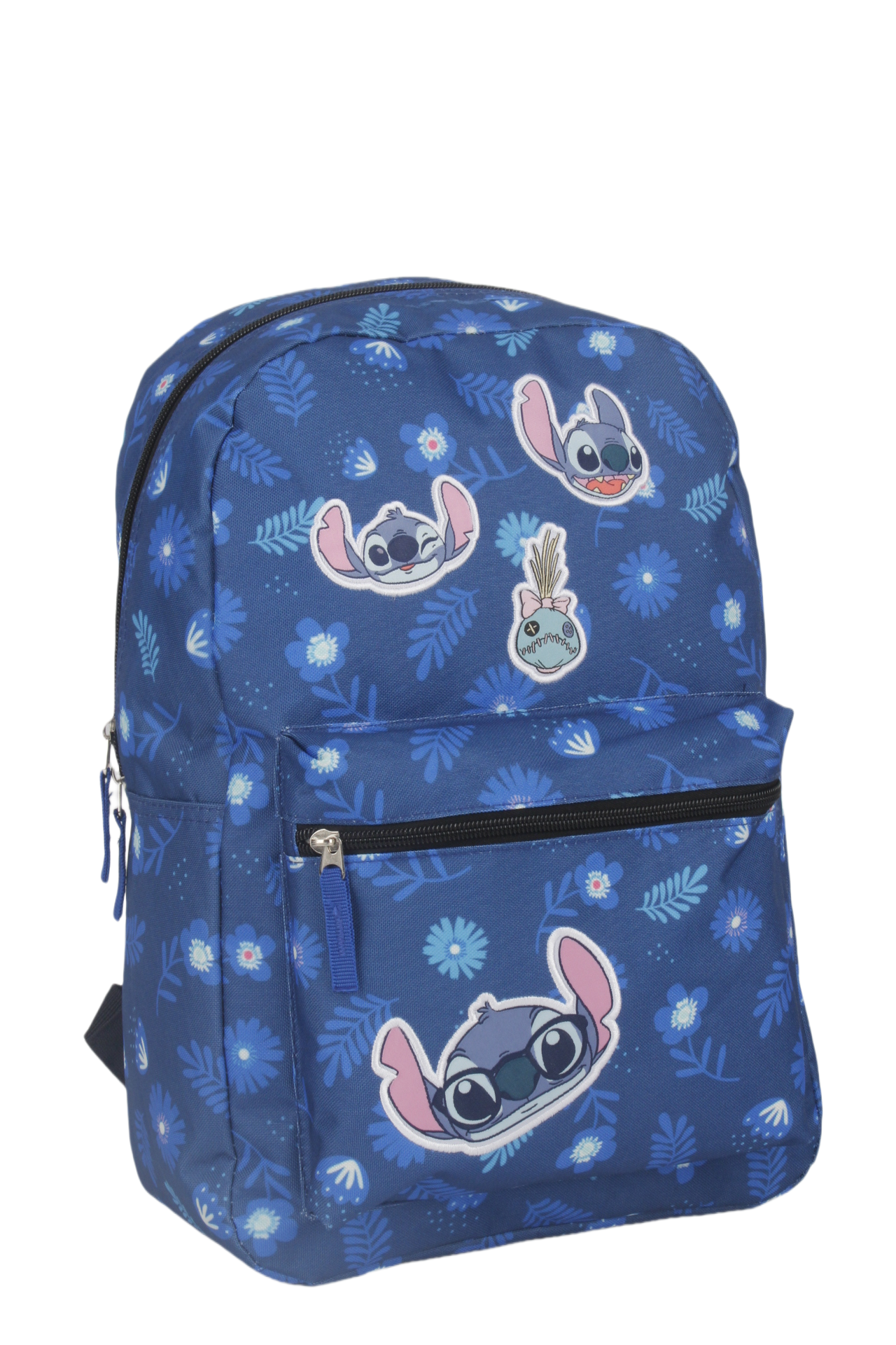 Mochila Juvenil Stitch Parches Azul Rey