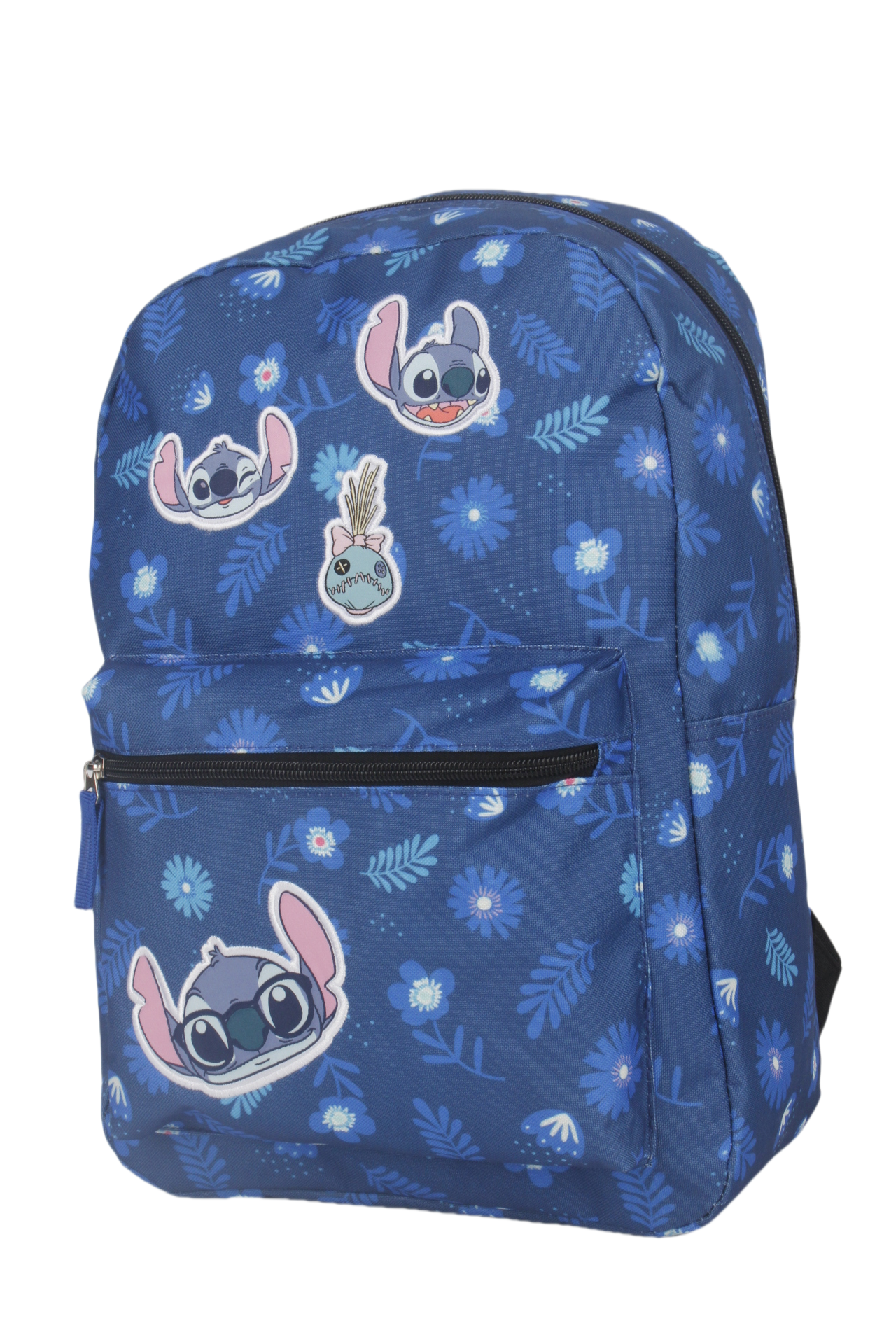 Mochila Juvenil Stitch Parches Azul Rey