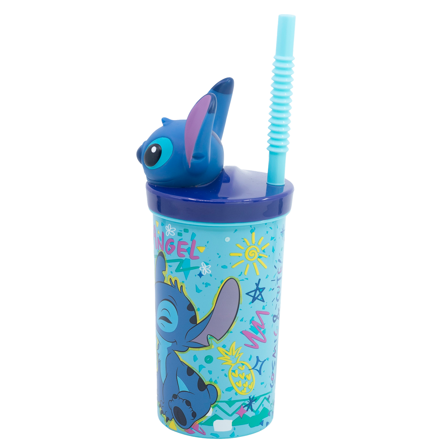 Vaso Con Bombilla Stitch Figura 3D 360ml