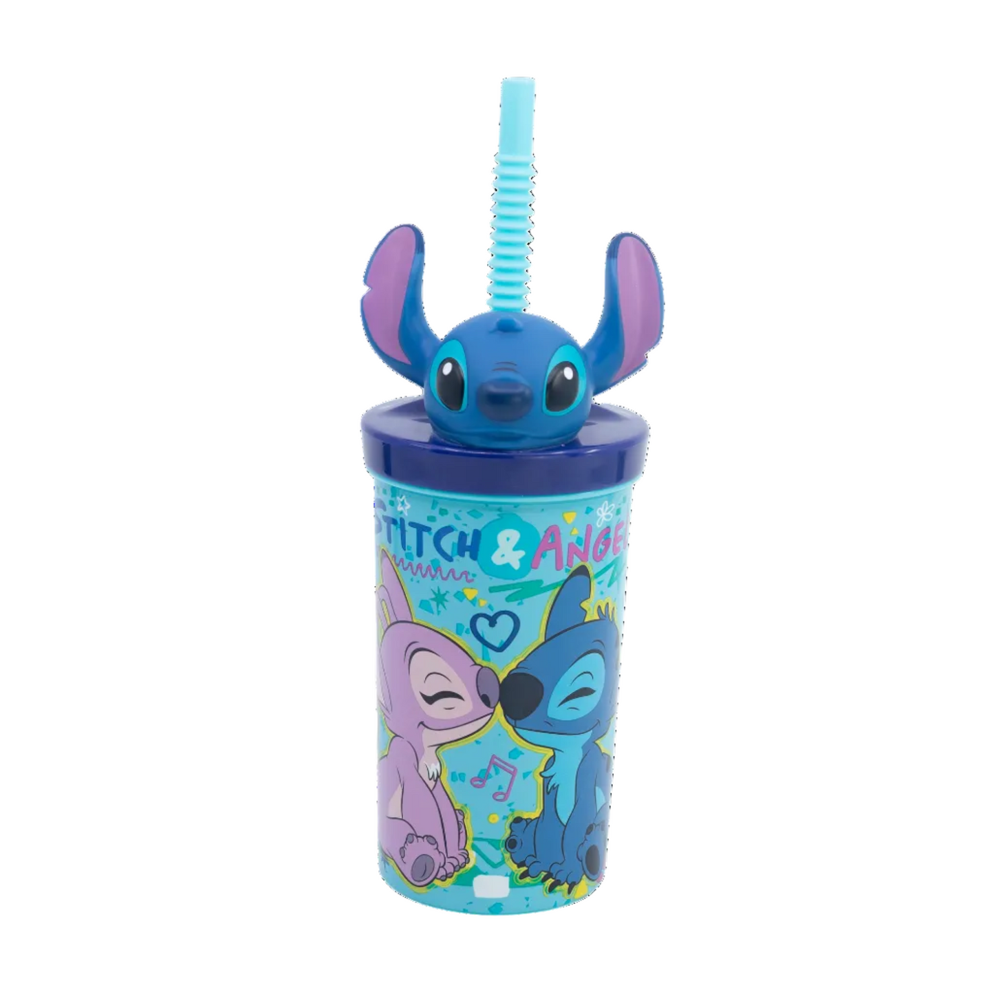 Vaso Con Bombilla Stitch Figura 3D 360ml