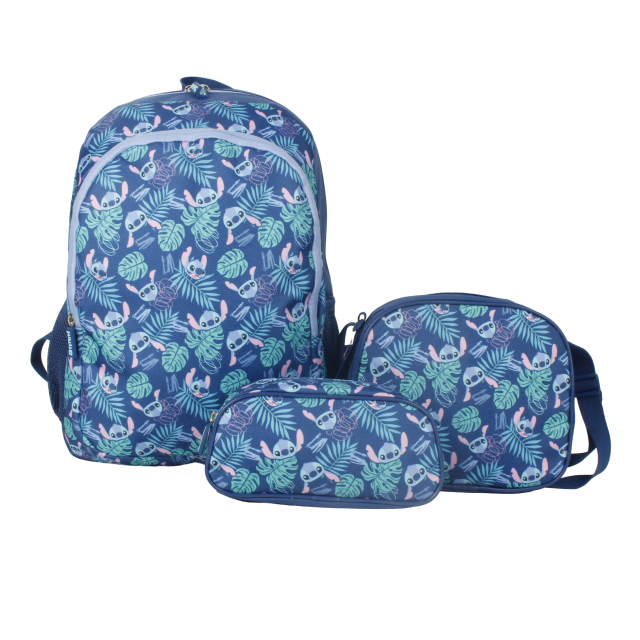 Set Juvenil 3 Piezas Stitch Mochila + Lonchera + Estuche Azul