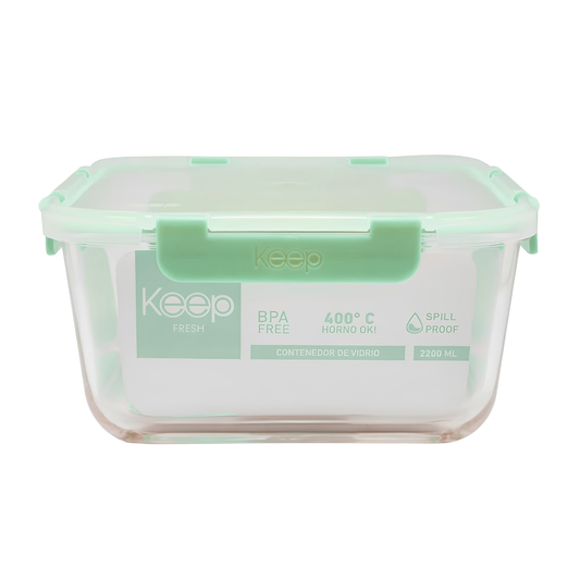 Hermetico Cuadrado 2200ml Glass Keep Verde