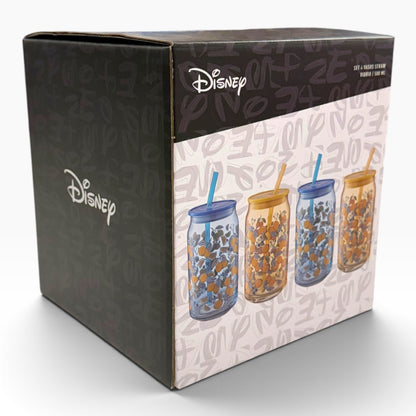 Set 4 Vasos Straw Vidrio 500ml Minnie y Mickey Limoncello Disney