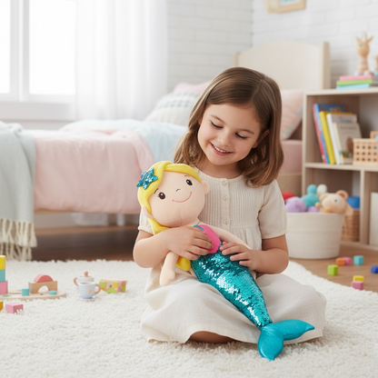 Muñeca Sirena 50cm Cola Azul