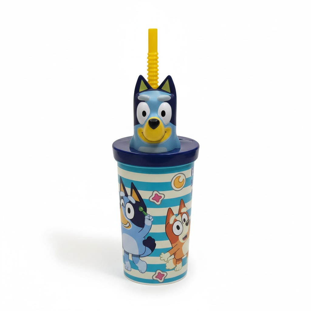 Vaso Con Bombilla Bluey Figura 3D 360ml