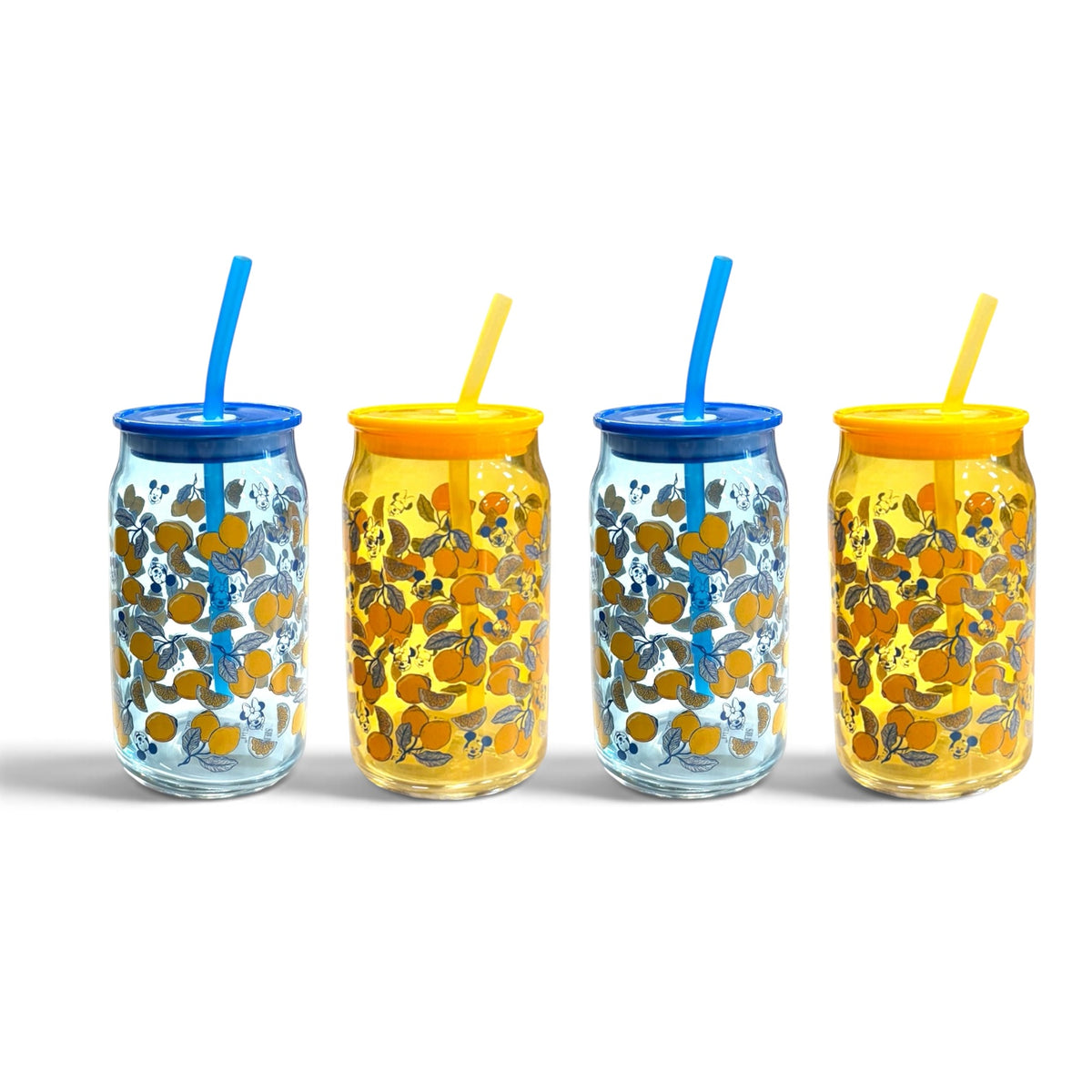 Set 4 Vasos Straw Vidrio 500ml Minnie y Mickey Limoncello Disney