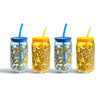 Set 4 Vasos Straw Vidrio 500ml Minnie y Mickey Limoncello Disney