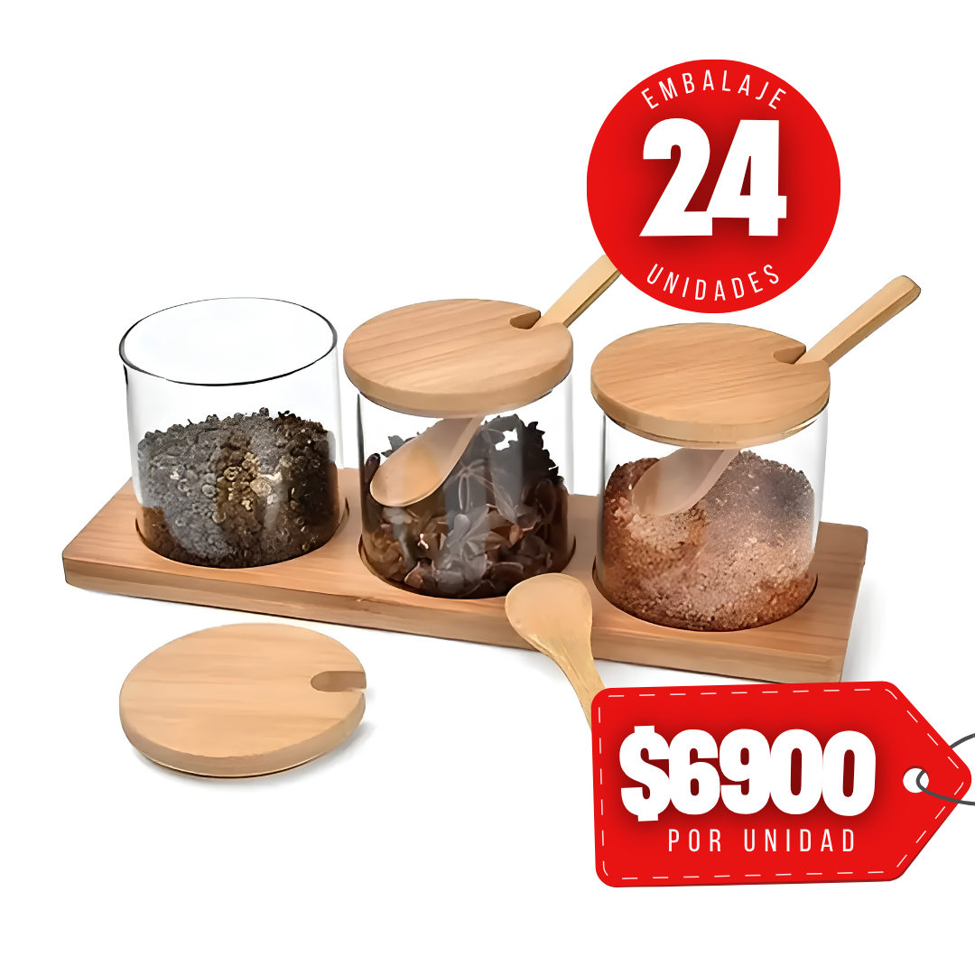 x Mayor Set 3 Canister Bamboo Con Bandeja Glasso