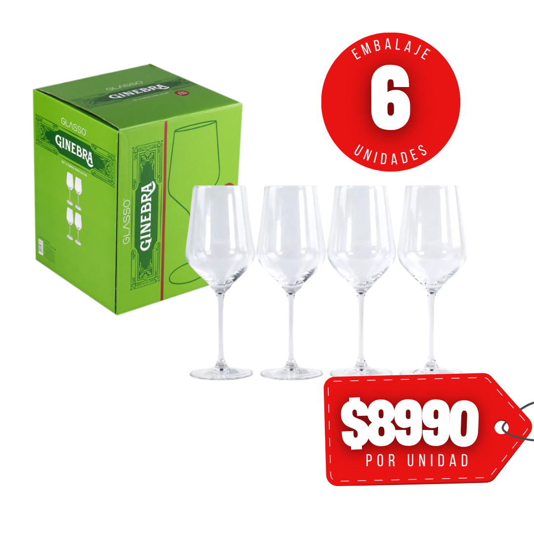 x Mayor Set 4 Copas Vino 510cc Ginebra Glasso
