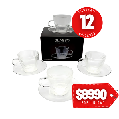 x Mayor Set 4 Tazas C/Plato Espresso Glasso
