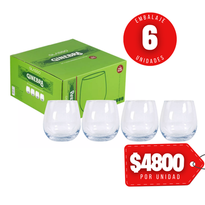 x Mayor Set 4 Vasos Redondo Bajo 480cc Ginebra Glasso