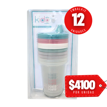 x Mayor Set 6 Vasos Reutilizables Kido