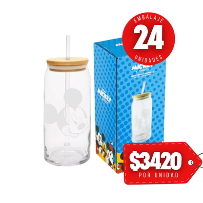x Mayor Vaso Vidrio Con Tapa Bamboo 600ml Summer Disney